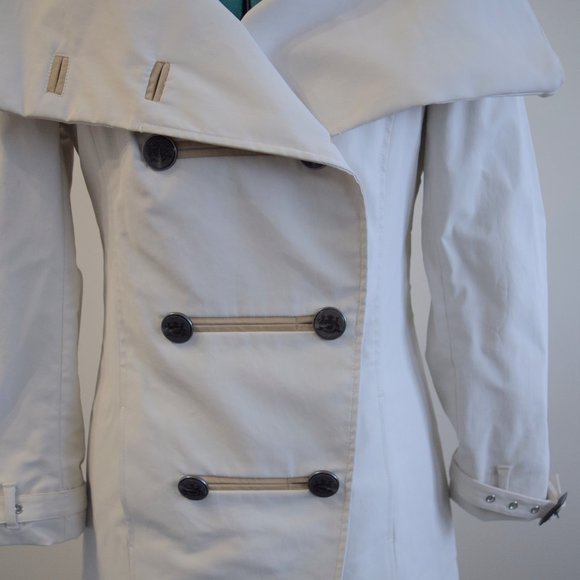 Off-White Buttoned Fall Trench Peacoat Leather Coat - Picture 4 of 16